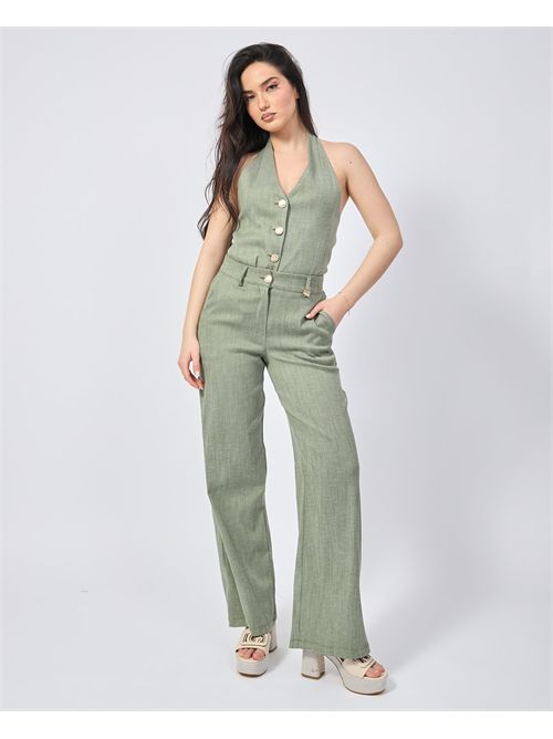 High-waisted Mademoiselle du monde fabric trousers MADEMOISELLE DU MONDE | F284-MDM115MILITARY